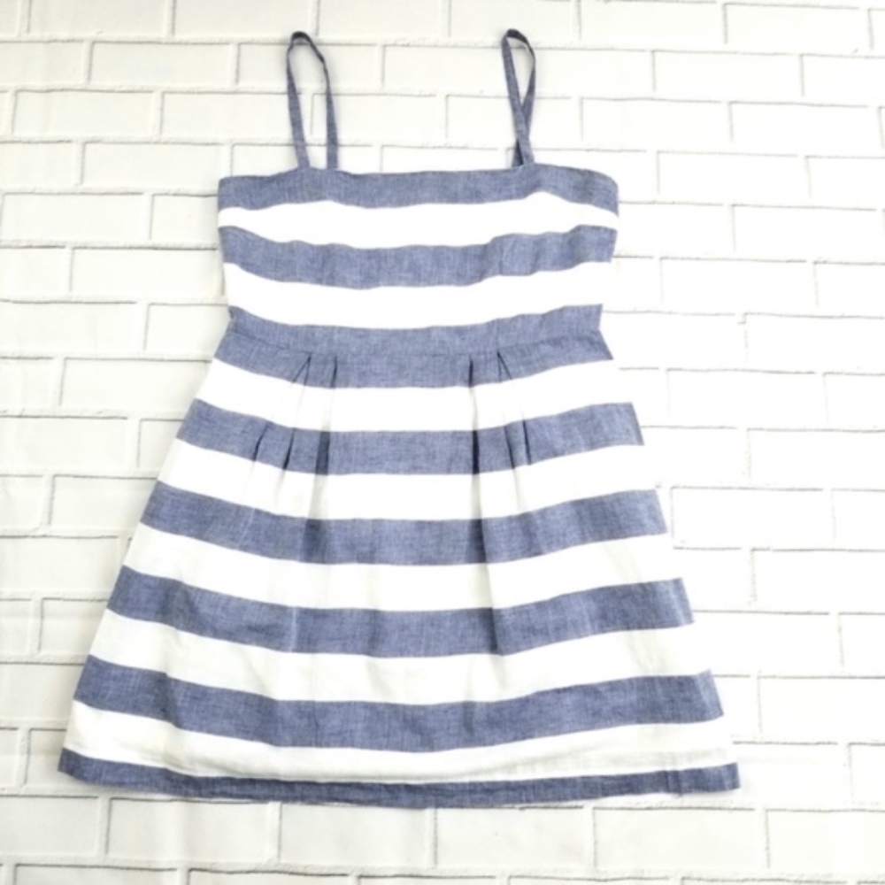 Loft Blue & White Striped Pleated Skirt Dress - Picture 2 of 6